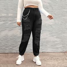 Рваные джинсы размера плюс с высокой талией и цепочкой Shein