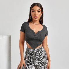 трикотажный Одноцветный Повседневный Футболки Shein