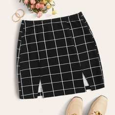 Черная Мини Юбка В Контрастную Клетку Shein