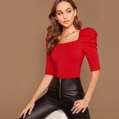 Однотонный топ с пышными рукавами Shein