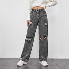 Рваные прямые джинсы без пояса Shein
