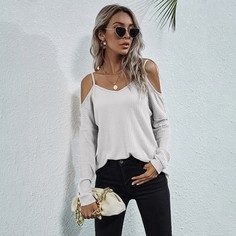 Вязаная футболка с открытыми плечами Shein