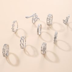 9шт выдолбленные горный хрусталь кольцо Shein