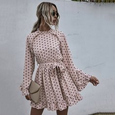с поясом В горошек Повседневный Платья Shein