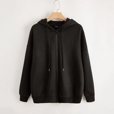 Однотонный свитшот размера плюс на кулиске с капюшоном и молнией Shein