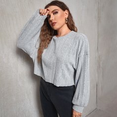 Трикотажная короткая футболка размера плюс Shein