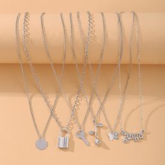 6шт ожерелье с бабочкой и цветком Shein