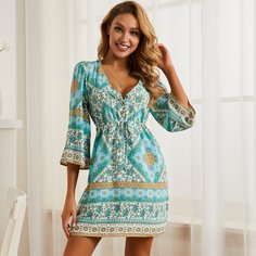 на кулиске Этнический принт Бохо Платье Shein