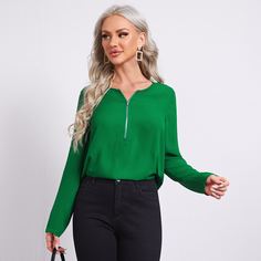 Однотонный топ на молнии Shein