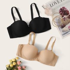 Однотонный бюстгальтер на косточках 2шт Shein