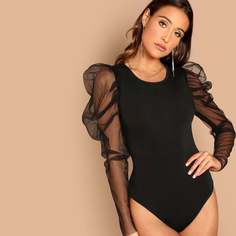 Боди С Сетчатым Длинным Рукавом Фонарик Shein