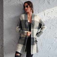 Кардиган в клетку с карманом Shein