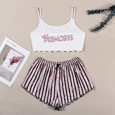 с бантом Полосатый милый Пижама Shein