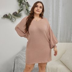 Одноцветный Повседневный Свитер-платье размер плюс Shein