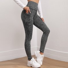 с карманами Одноцветный Спортивный Леггинсы Shein