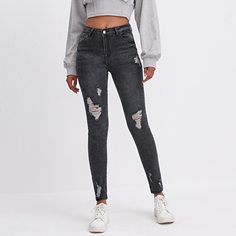 Рваные джинсы скинни с высокой эластичностью Shein