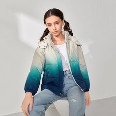 на молнии градиент цветовой Повседневный Куртки для девочек Shein