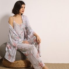 Халат и пижама с цветочным принтом 3 пакет Shein