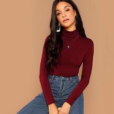 Трикотажный Топ С Высоким Воротником Из Трикотажа В Рубчик Shein