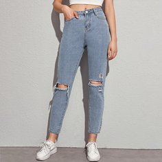 Однотонные рваные джинсы мом Shein