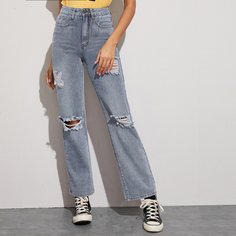 Рваные прямые джинсы Shein
