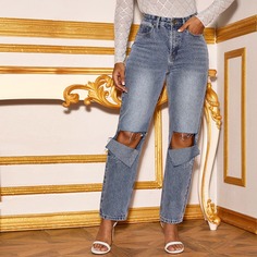 Однотонные рваные прямые джинсы Shein