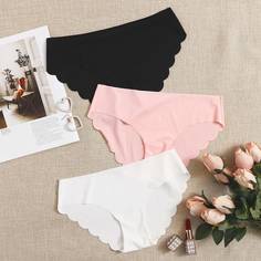 Многоцветный с фестонами Одноцветный Бесшовные трусы Shein