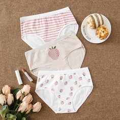 Трусики в полоску с фруктовым принтом 3шт Shein