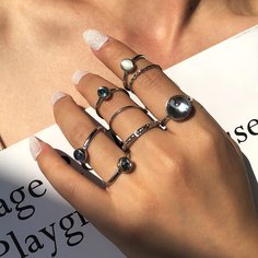 Кольцо с драгоценным камнем 8шт Shein