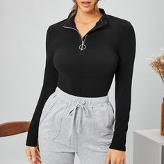 Застежка Одноцветный Спортивный Футболки Shein