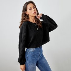 Вязаная короткая футболка в рубчик Shein