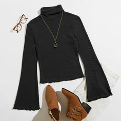 Трикотажный топ с высоким воротником и волнистым краем Shein