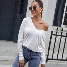 Однотонная футболка со спущенным рукавом Shein