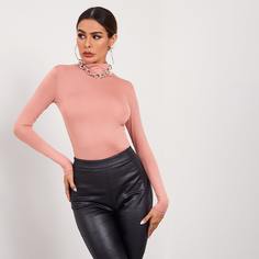 Однотонная футболка с высоким вырезом Shein