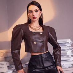 Двойная кнопка Одноцветный Очаровательный Блузы Shein