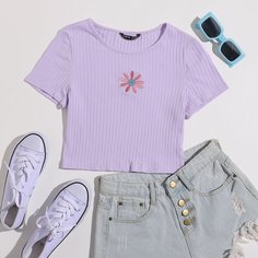 Трикотажная футболка с вышивкой Shein