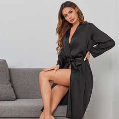 с поясом Одноцветный Элегантный Ночной халат Shein