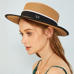 Соломенная шляпа с металлическим текстовым декором Shein