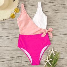 Контрастный Слитный Купальник Shein