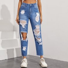 Рваные прямые джинсы без сумки Shein