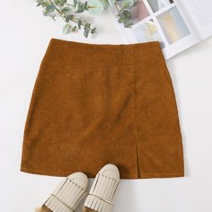 Вельветовая юбка с разрезом Shein