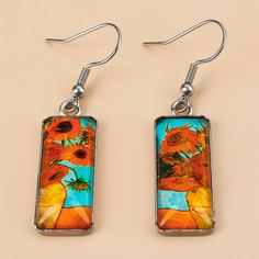 1 пара прямоугольные серьги-подвески с принтом цветка Shein