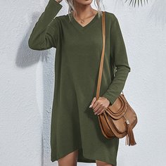 Однотонное платье с v-образным воротником Shein