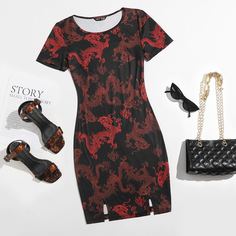 Платье с принтом китайского дракона Shein