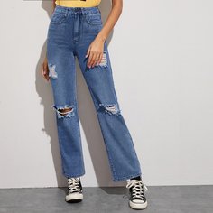 Рваные прямые джинсы Shein