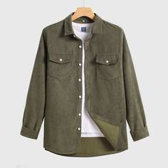 Карман Одноцветный Повседневный Мужские рубашки Shein