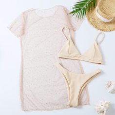 3 пакета бикини в рубчик и блестящая накидка Shein