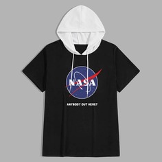 Мужская футболка с капюшоном и лозунгом на кулиске Shein