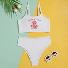 буква Повседневный Купальники для девочек Shein