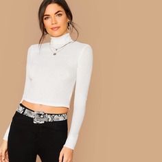 Вязаная облегающая футболка с высоким воротником Shein